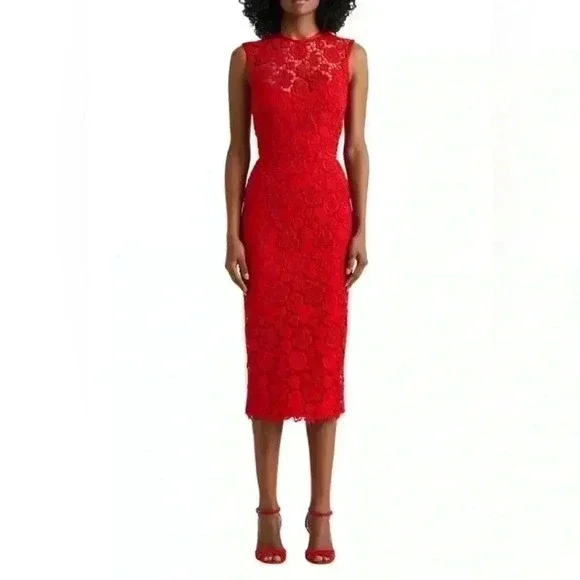 Ralph Lauren Collection Purple Label Embroidered Lace Red Midi Dress 10 M $2990